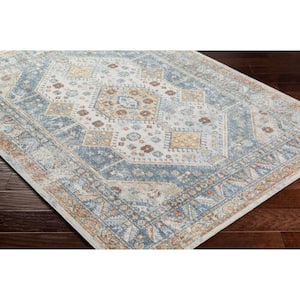 Lillian Sky Blue/Beige 8 ft. x 10 ft. Medallion Machine-Washable Indoor Area Rug