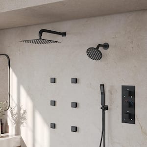 ZenithRain Thermostatic Dual Showers 8-spray 12 in. Shower System with Hand Shower in Matte Black Valve Included