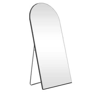 24 in. W x 71 in. H Large Metal Black Standing Mirror Arched Full Length Mirror Aluminum Framed Wall Mounted Mirror