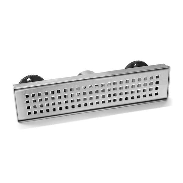 12 in. Stainless Steel Linear Shower Drain with Square Pattern Drain Cover in Brushed Nickel