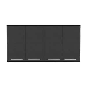 47.2-in. W x 13.18-in. D x 23.6-in. H Black Particle Board Wall Mounted Upper Kitchen Cabinet with 4 Doors and Shelves
