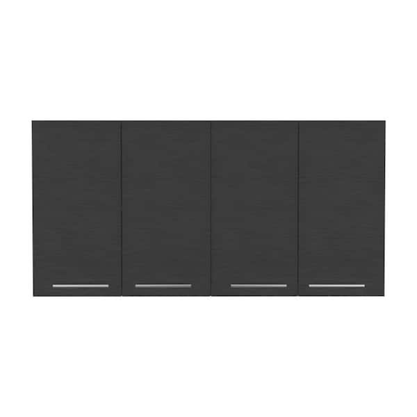 Aoibox 47.2 in. W x 13.18 in. D x 23.6 in. H Black Ready to Assemble Wall Mounted Upper Kitchen Cabinet w/ 4-Doors & Shelves