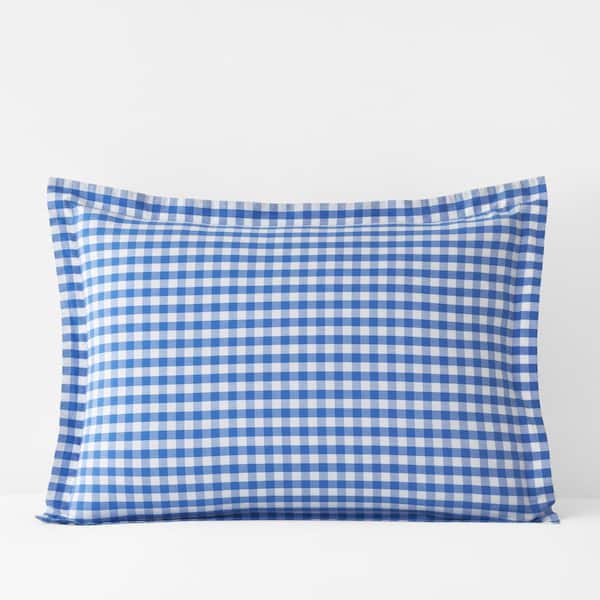 The Company Store Company Organic Cotton Grayson Gingham Yarn-Dyed Blue Cotton Percale King Sham