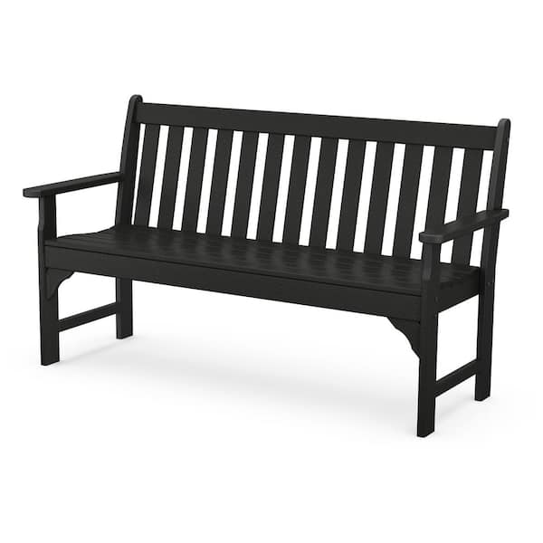 POLYWOOD Vineyard 60 in. 3-Person Black Plastic Outdoor Bench