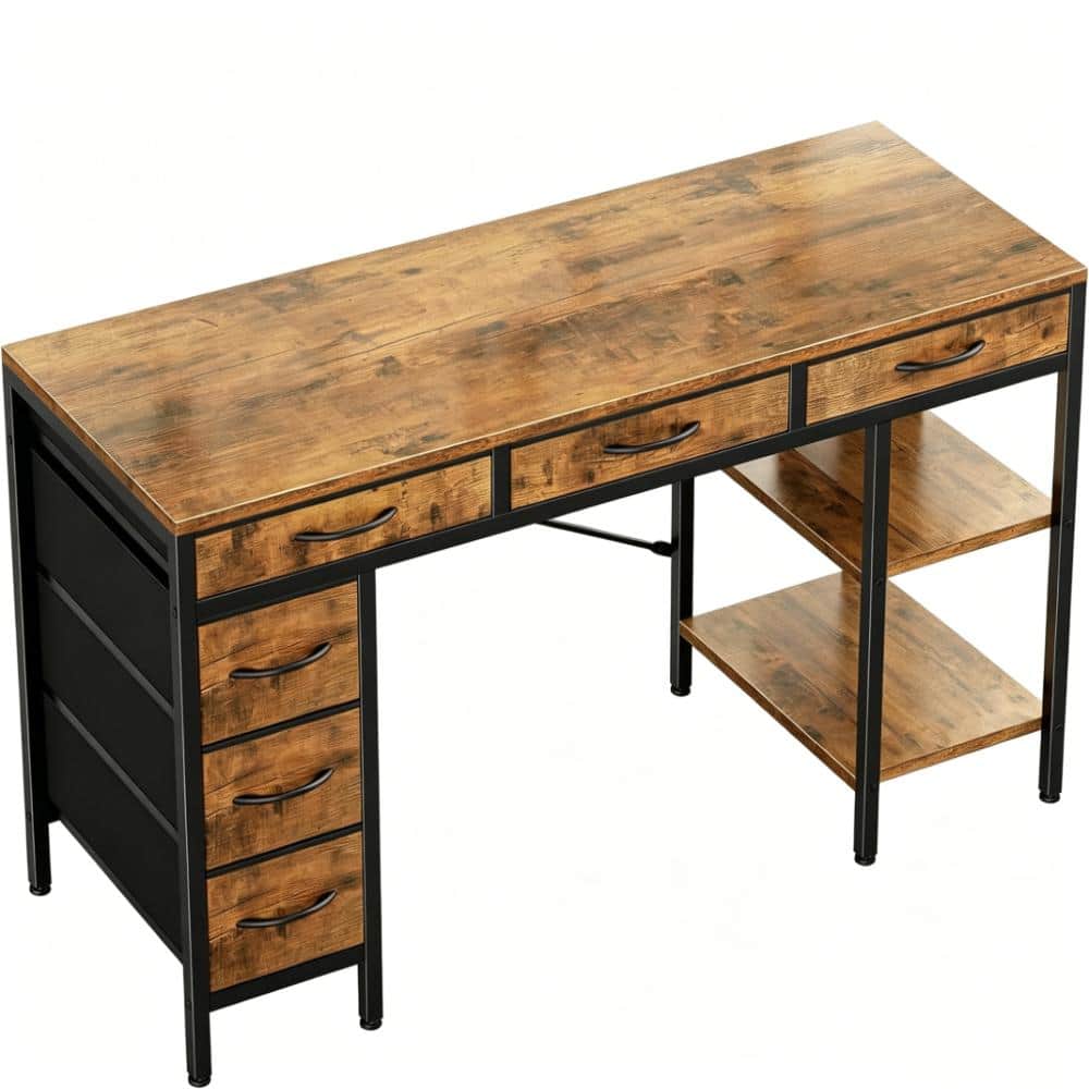 Rustic Brown 55 in. Rectangular Metal Frame Computer Desk with 6 Drawers & Storage Shelves for Home Office price history on PriceWatchPro