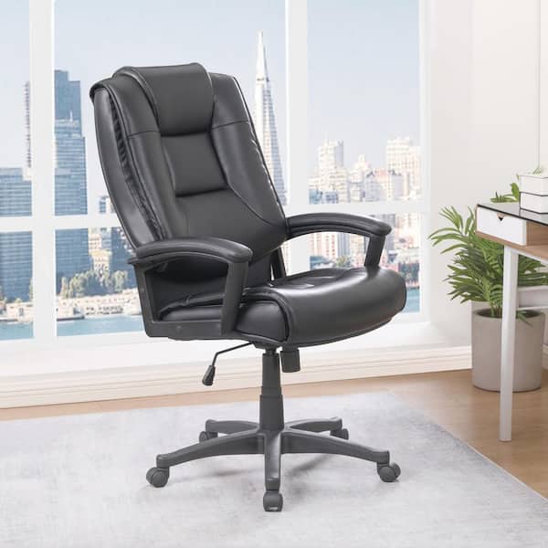 Executive Black Bonded Leather High Back Chair with Padded Loop Arms