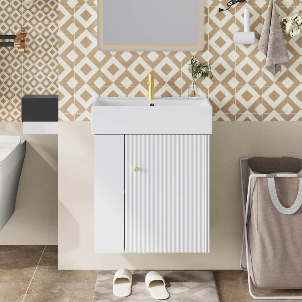 21.6 in. W x 12 in. D x 26.4 in. H White Floating Bathroom Vanity with Ceramic Sink and Left Side Storage price history on PriceWatchPro