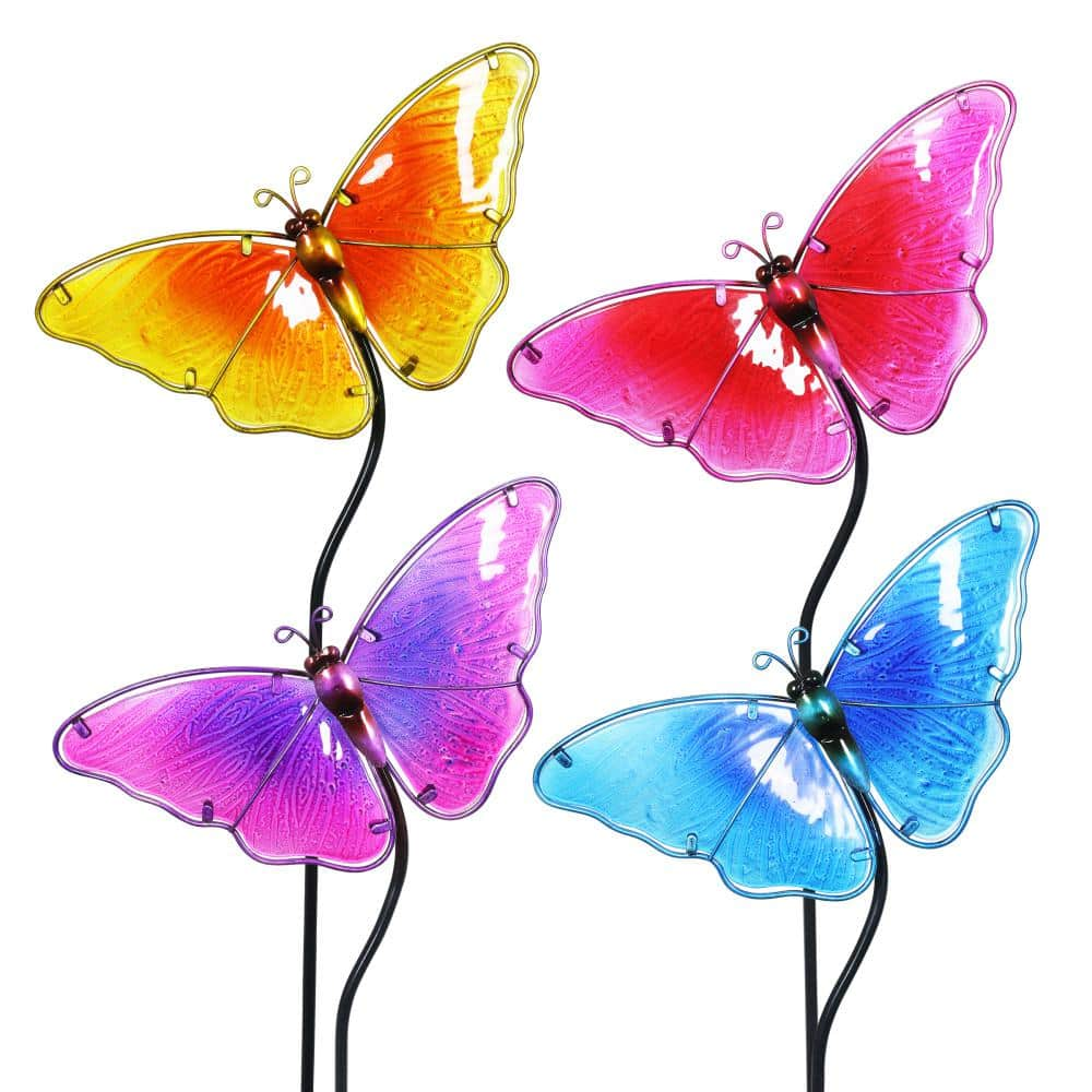 Exhart Glass Butterfly Assorted Garden Stake (4-Piece) 20025-RS - The Home  Depot