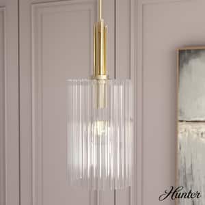 Gatz 1-Light Alturas Gold Shaded Pendant Light with Ribbed Glass Shade