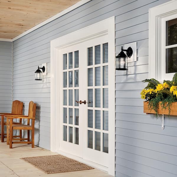Chesapeake 11.75 in. 1-Light Black Outdoor Hardwired Wall Lantern Sconce with No Bulbs Included (1-Pack)