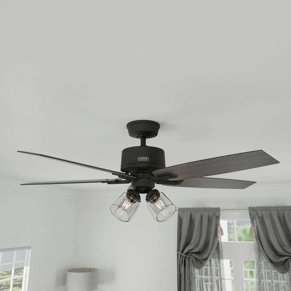 52" Matte Black Ceiling Fan with LED Light and Remote