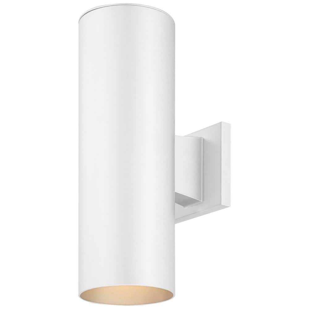 Volume Lighting Medium 2-Light White Aluminum Outdoor Cylinder Wall Mount  Sconce 9635-6 The Home Depot