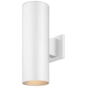 Medium 2-Light White Aluminum Outdoor Cylinder Wall Mount Sconce