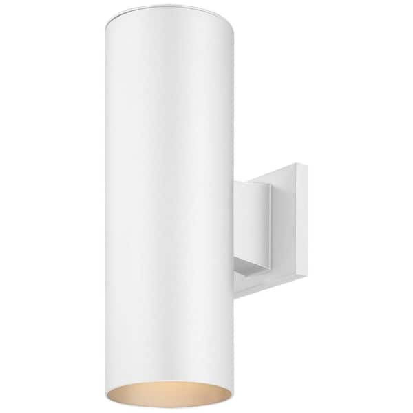Volume Lighting Medium 2-Light White Aluminum Outdoor Cylinder Wall Mount Sconce