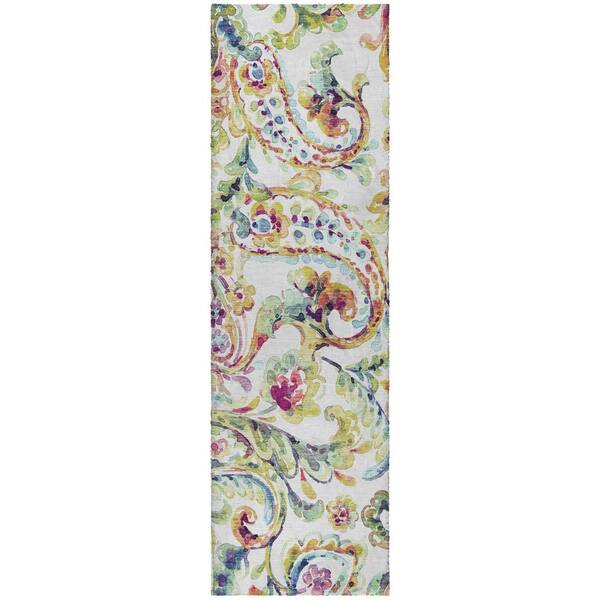 Dream Shag Premium Machine Washable Abstract ADS834 Ivory 2 ft. x 7 ft. Runner Rug
