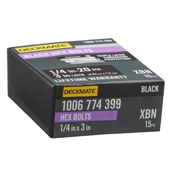DECKMATE 1/4 in. -20 x 3 in. Black Hex Bolt (15-Pack)