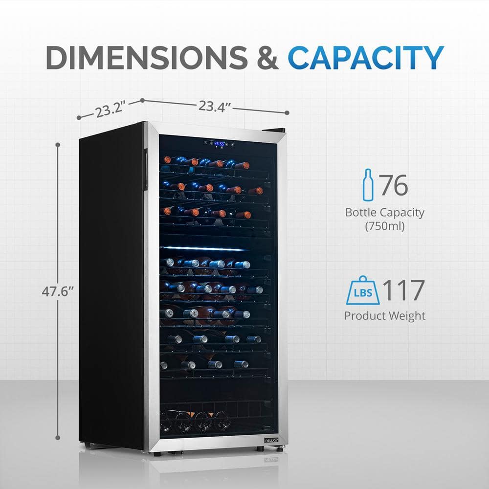 Newair 76 Bottle Stainless Steel Dual Zone Freestanding Wine Fridge