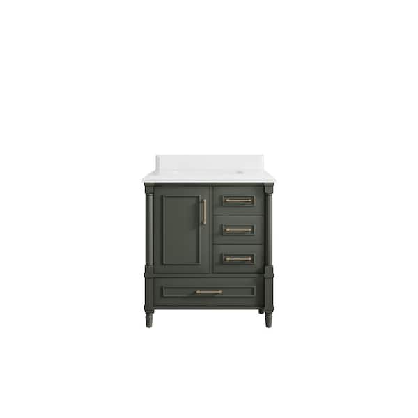Willow Collections Hudson 30 in. W x 22 in. D x 36 in. H Bath Vanity in Pewter Green with Cove Edge White Quartz Top