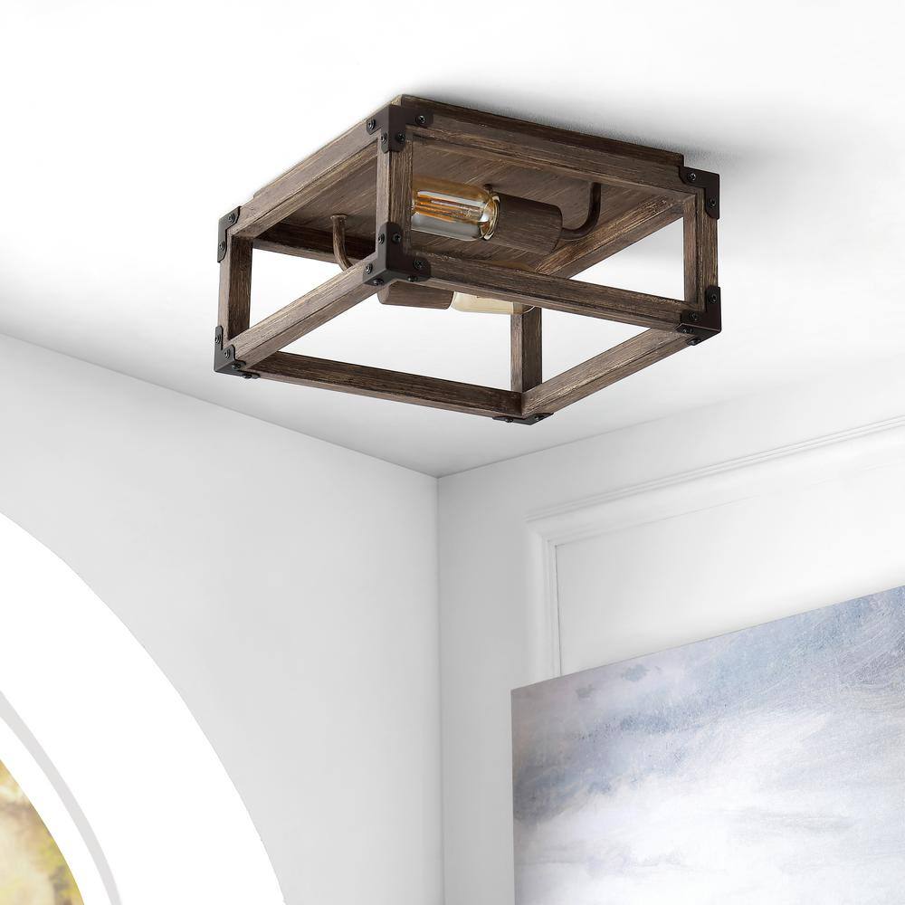Farmhouse 11.5" Brown Iron LED Flush Mount Ceiling Light