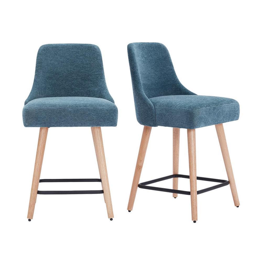 Stylewell Benfield Natural Wood Upholstered Counter Stool With Charleston Blue Seat Set Of 2 1948 In W X 3602 In H Jones Cs Nc The Home Depot