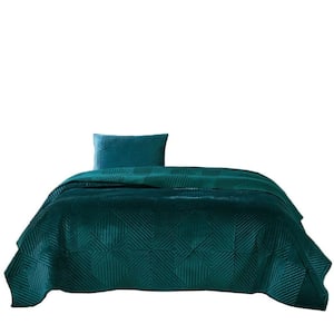 2-Piece Green Solid Twin Size Microfiber Quilt Set