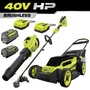 40V HP Brushless 20 in. Cordless Battery Walk Behind Push Mower, Blower & String Trimmer w/ (2) Batteries & (2) Chargers