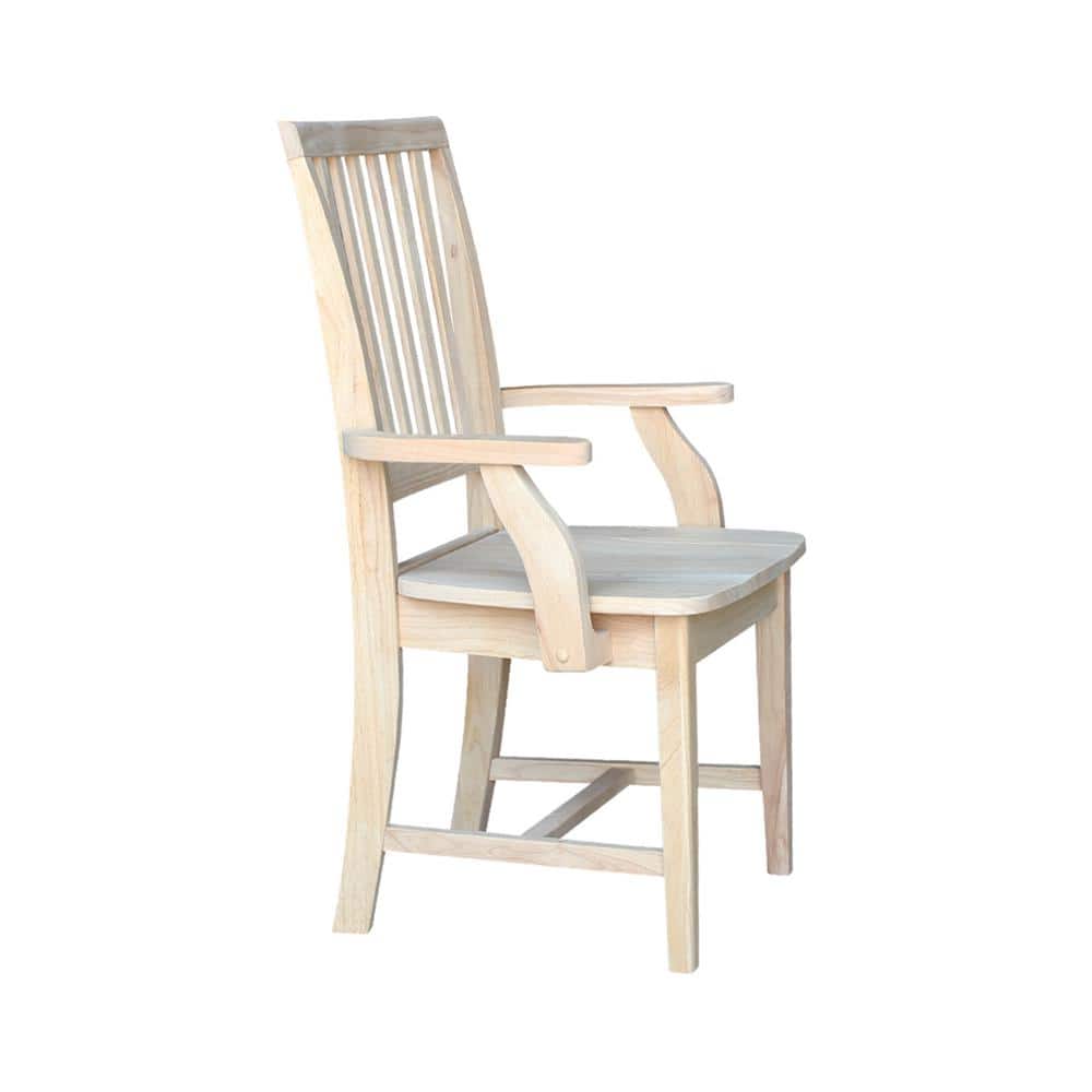 Traditional High-Back Unfinished Parawood Mission Arm Chair