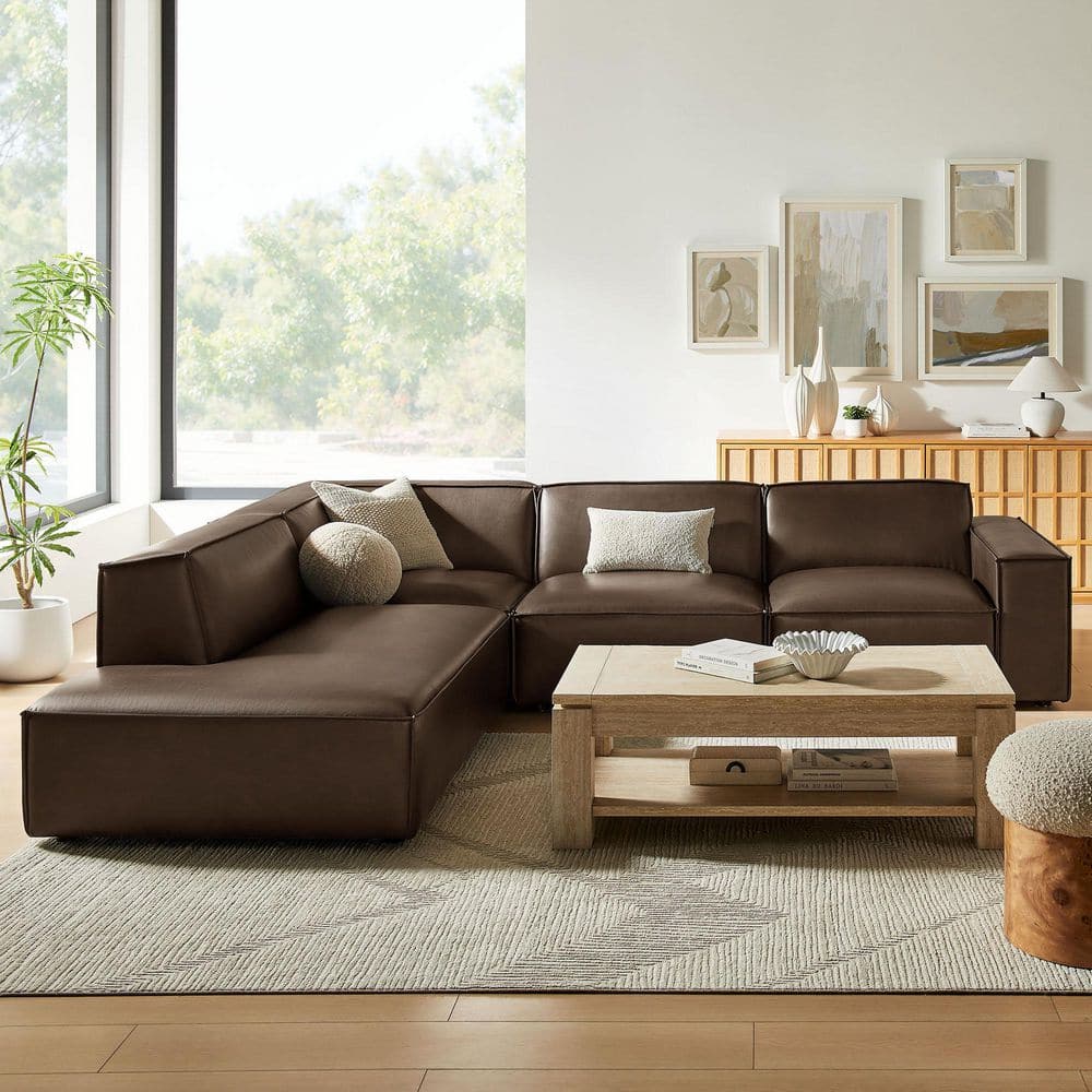 Modway Restore 131.6 in. Vegan Leather 4-Piece Modular L-Shaped