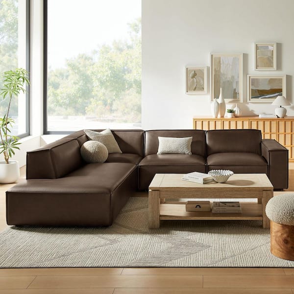 Restore 131.6 in. Vegan Leather 4-Piece Modular L-Shaped Sectional Sofa in Espresso