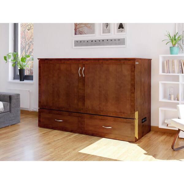 Atlantic Furniture Hamilton Murphy Bed Chest Queen Walnut With Charging Station Ac624144 The Home Depot Atlantic Furniture Hamilton Murphy Bed, Murphy Queen Size Chest Cabinet Bed