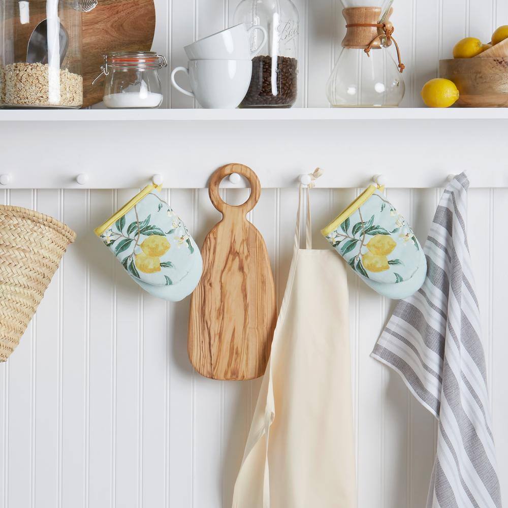 Yellow Lemon Print Cotton Mini Oven Mitt Set with Silicone Grip