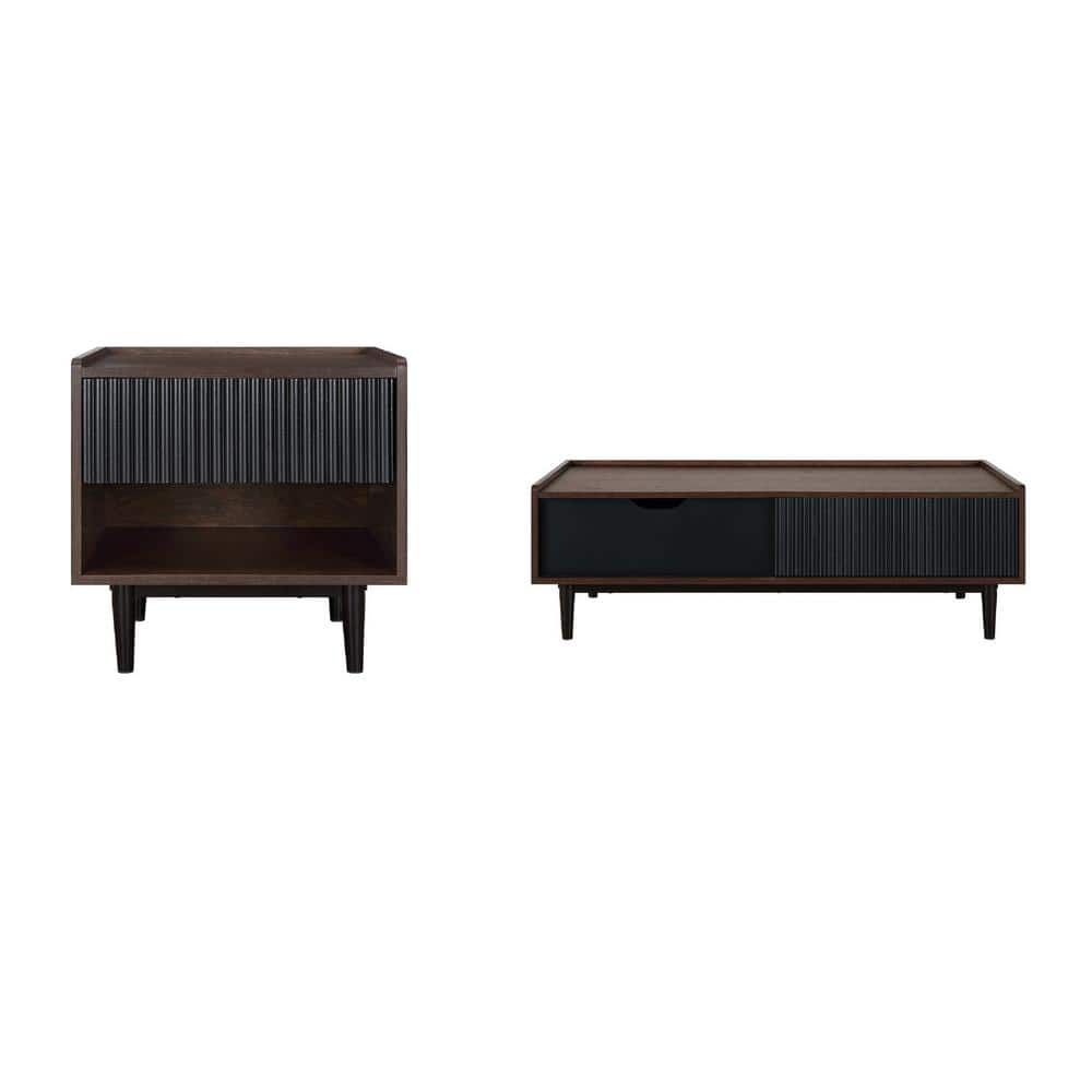 Duane Modern 47.24 in. Dark Brown and Black Rectangle Ribbed MDF 20.23 in. End Table and Coffee Table Set price history on PriceWatchPro