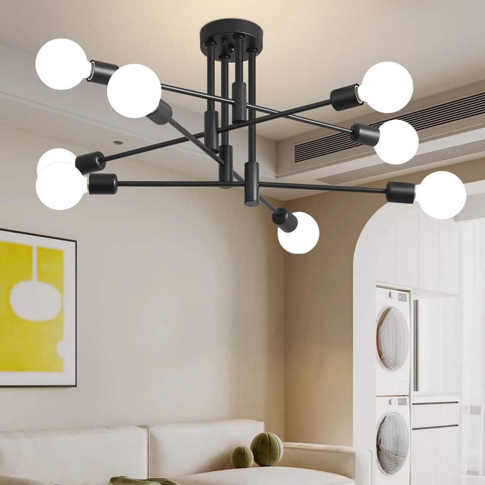 Deyidn 8-Light Vintage Black Linear Sputnik Chandelier Semi Flush