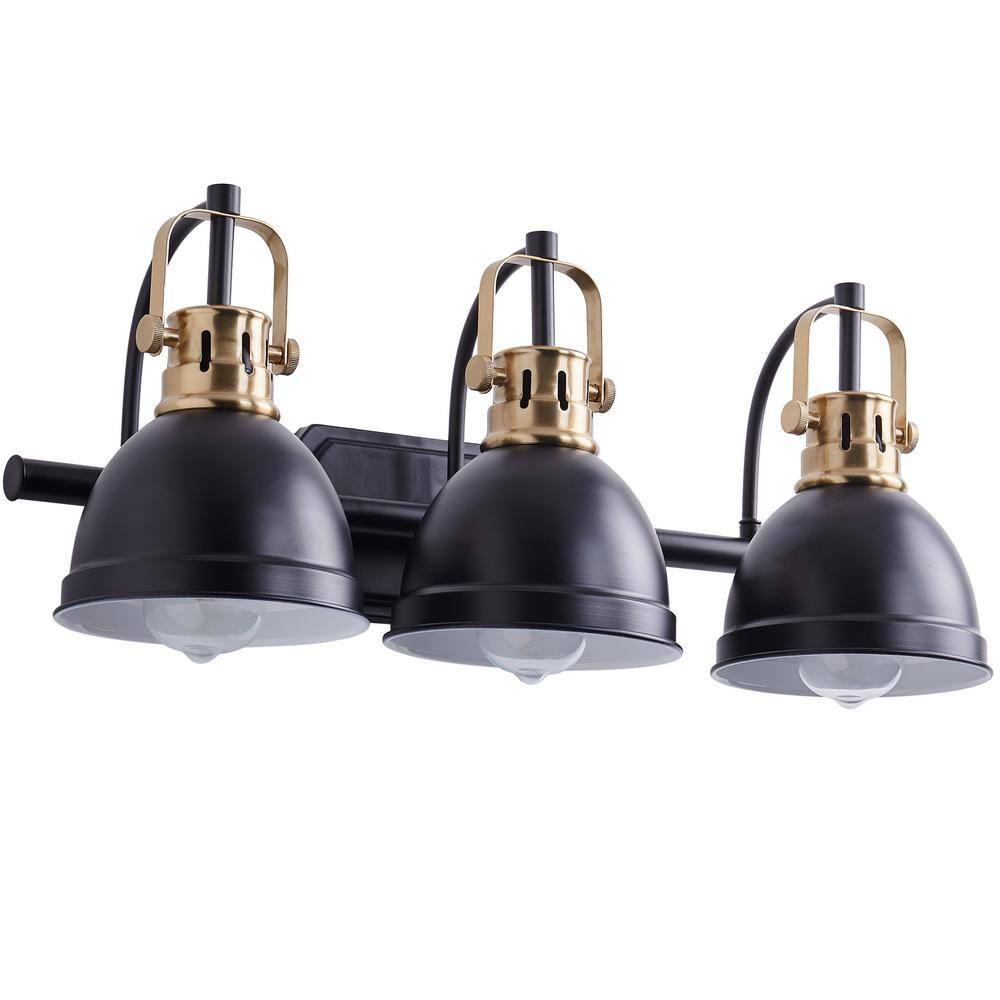 22.9 in. 3-Light Black Farmhouse Vanity Light Fixtures Over Mirror with Bla