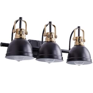 22.9 in. 3-Light Black Farmhouse Vanity Light Fixtures Over Mirror with Black Metal Shade