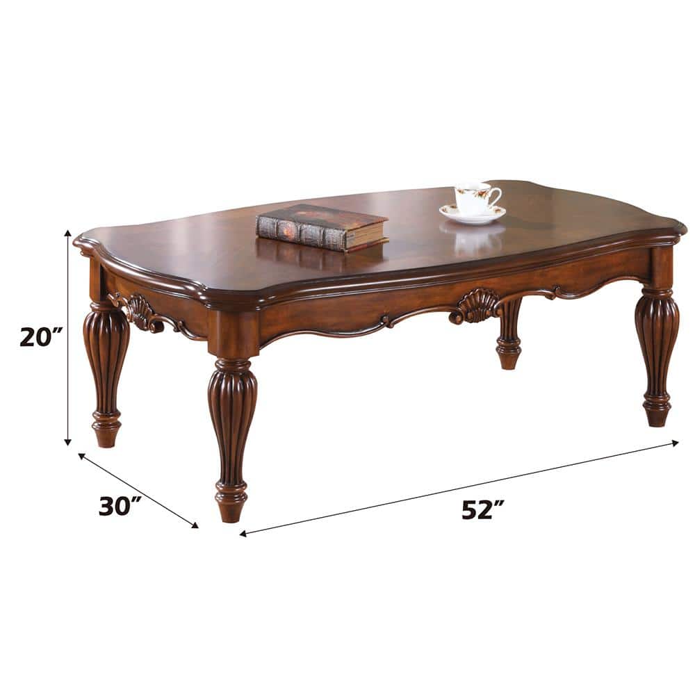 Cherry Brown Vintage Rectangular Coffee Table with Fluted Legs