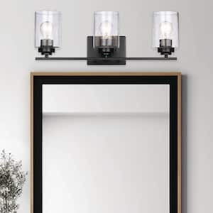 22 in. 3-Light Black Bathroom Vanity Light Fixture with Seeded Glass Shades