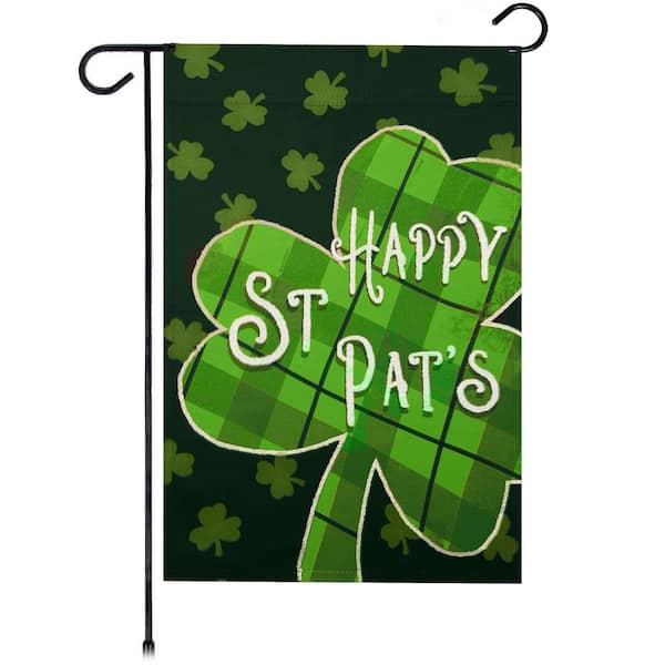 G128 1 ft. x 1.5 ft. Polyester St. Patrick's Day Plaid Shamrock 2-Sided Garden Flag Printed Blockout