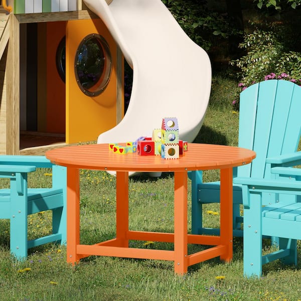 Children's Laguna Outdoor Patio All Weather Fade Resistant Kids Poly Plastic 38 in. Round Picnic Dining Table in Orange