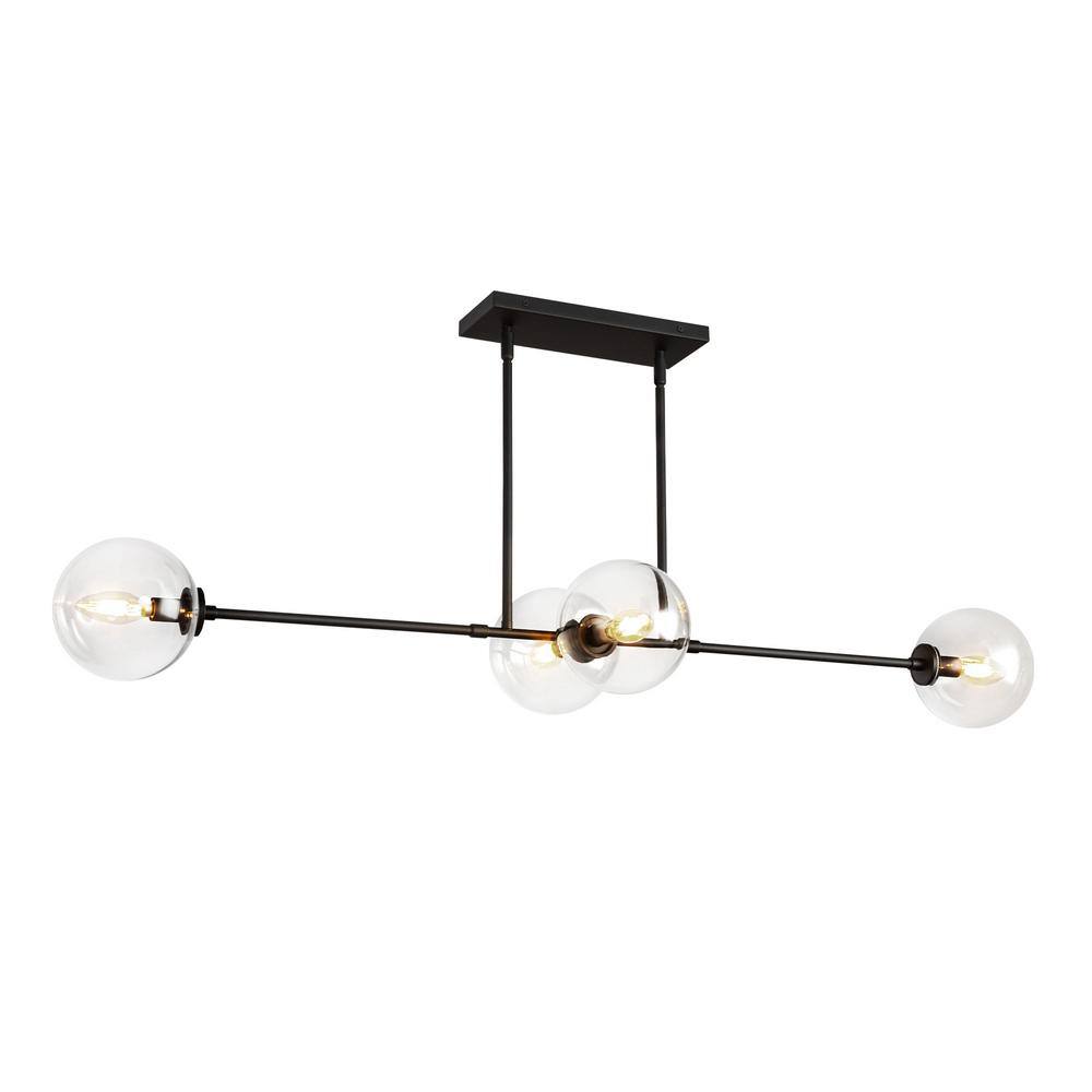 Cassia Matte Black and Clear Glass 4-Light Island Pendant