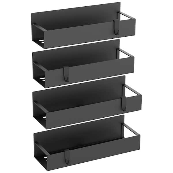 4-Pack Metal Magnetic Spice Storage Rack Organizer for Refrigerator and Oven, Black