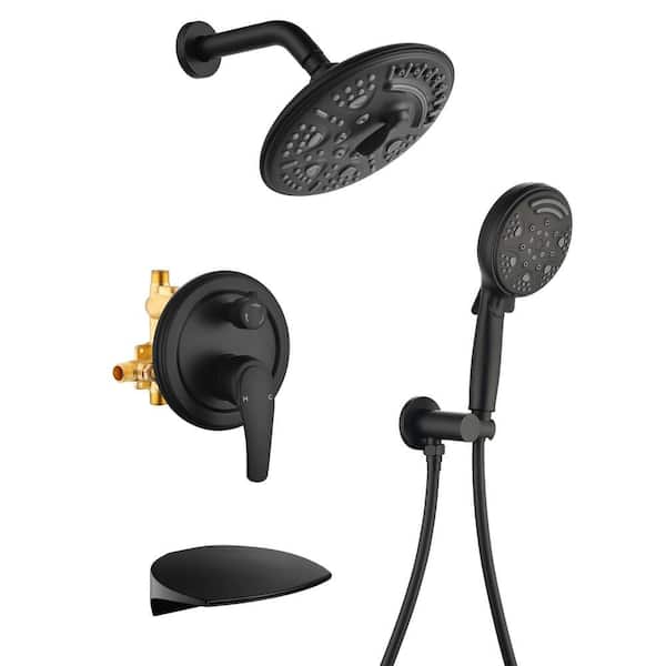 Wall Mount Single-Handle 9-Spray Tub and Shower Faucet with 8 in. Shower Head in Matte Black (Valve Included)