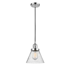 Cone 60-Watt 1 Light Polished Chrome Shaded Mini Pendant Light with Seeded Glass Shade