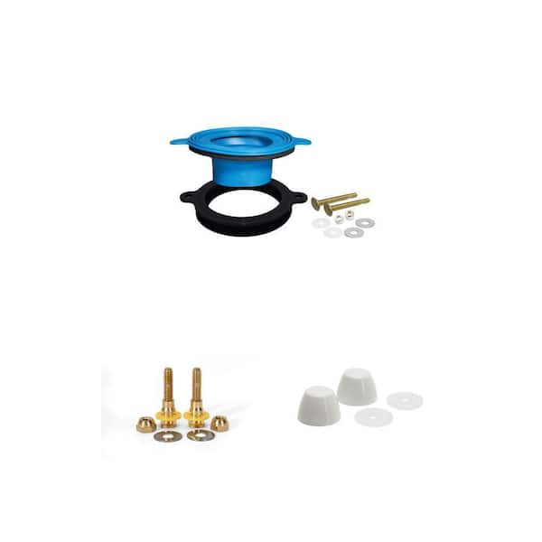 Universal Wax-Free Toilet Seal with 5/16 in. x 2-1/4 in. Brass Bolt Kit and White Toilet Bolt Caps (3-Piece Set)