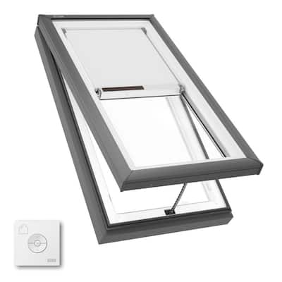 22-1/2 x 46-1/2 in. Manual Venting Curb Mount Skylight with Laminated Low-E3 Glass, Solar Powered Room Darkening Shade