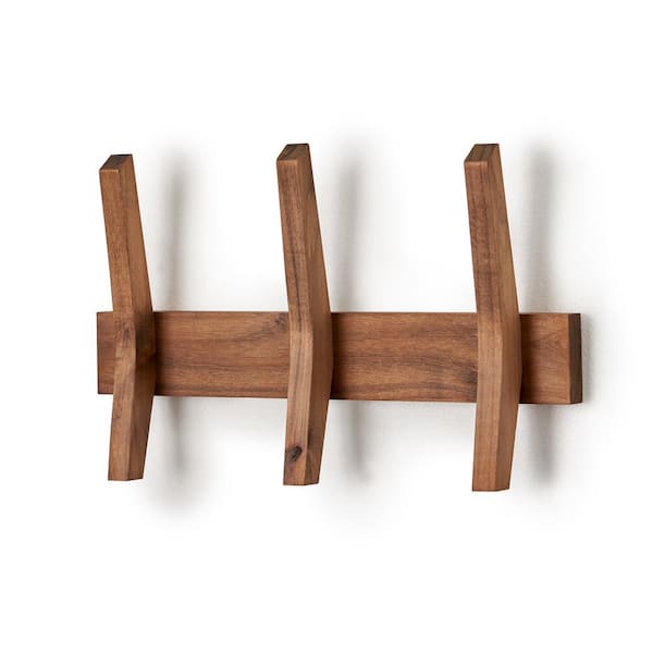 TRINITY Walnut Mid-Century Coat Rack with 3-Wooden Hooks