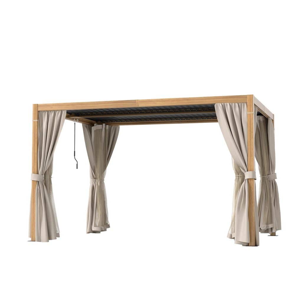 EGEIROSLIFE 10 ft. x 13 ft. Wood Grain Aluminum Louvered Pergola