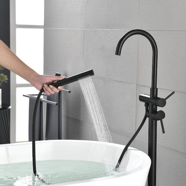 2-Handle Freestanding Tub Faucet with Hand Shower in Matte Black