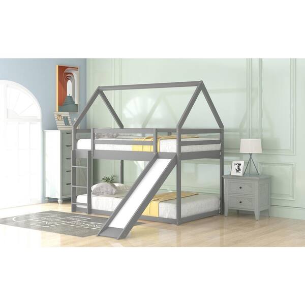 ANBAZAR Gray Modern Twin Size Low Loft Bed with Slide, Wood Kids Loft Bed  Frame with Ladder and Rails, No Box Spring Needed 01735ANNA-E - The Home  Depot