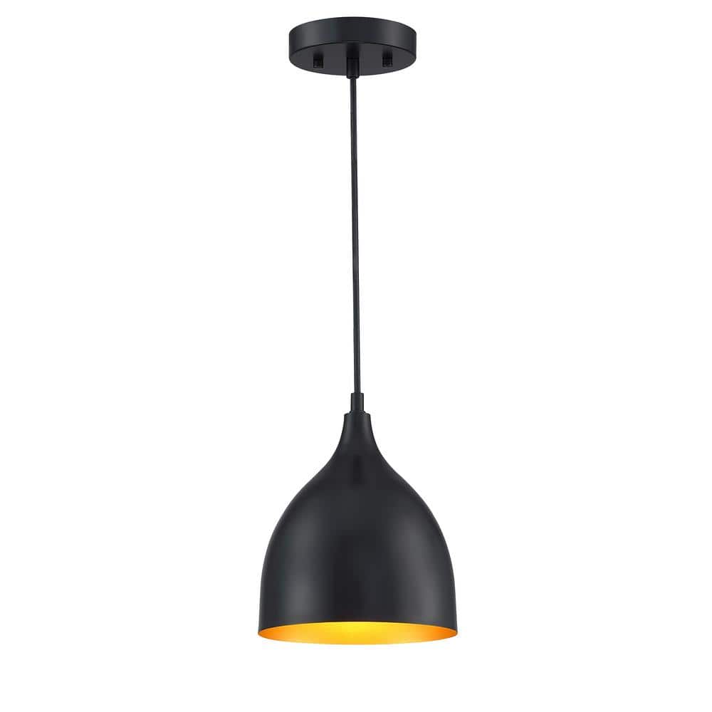 1-Light Mini Pendant Light with Matte Black Finish and Gold-Painting Inside price history on PriceWatchPro